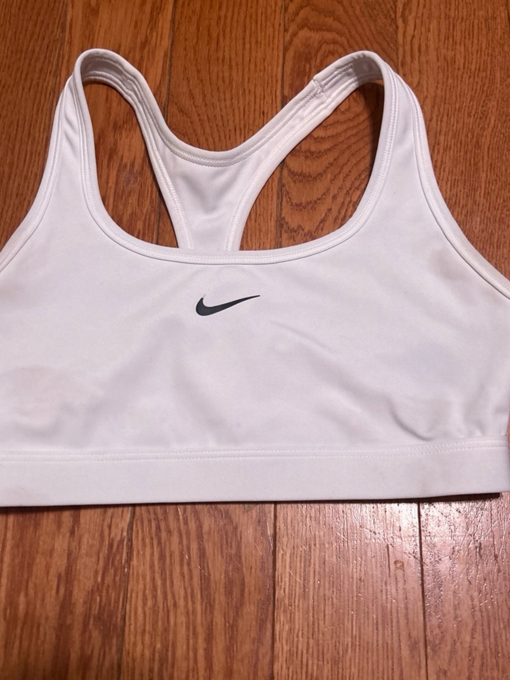Nike White Racerback Sports Bra with Black Swoosh